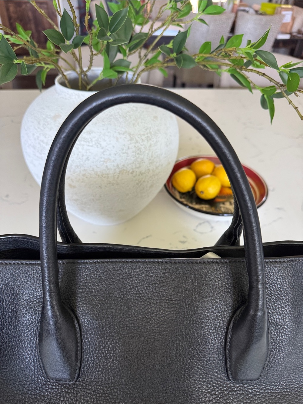 Prada Black Pebbled Leather Satchel with Gold Logo and Strap - Picture 10 of 14